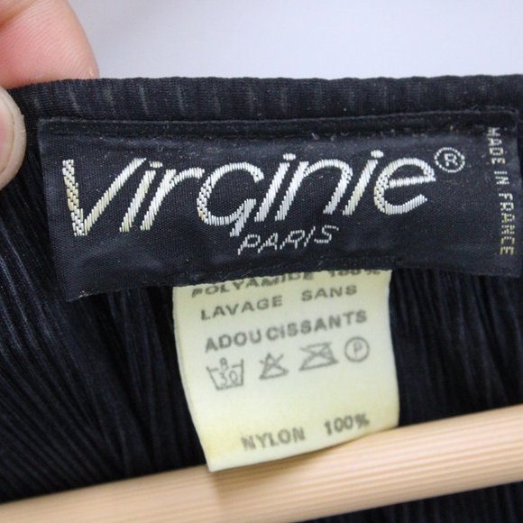 Vintage Virginie Paris Blouse Top Womens Black Art Graphic Nylon Size XL 80s - Picture 7 of 10